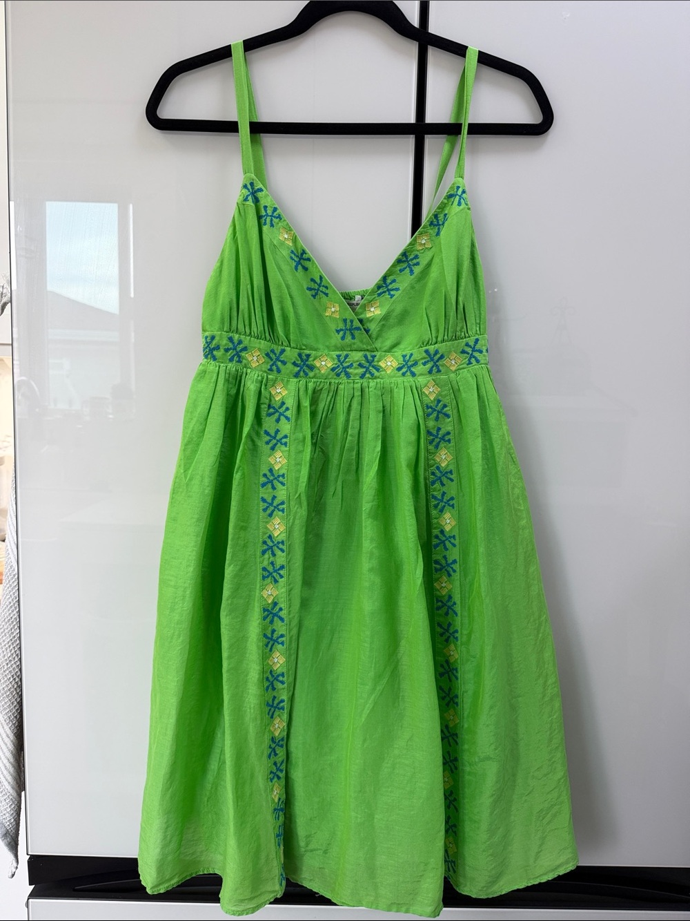 Banana Republic Bright Green Silk-Blend Smocked Top